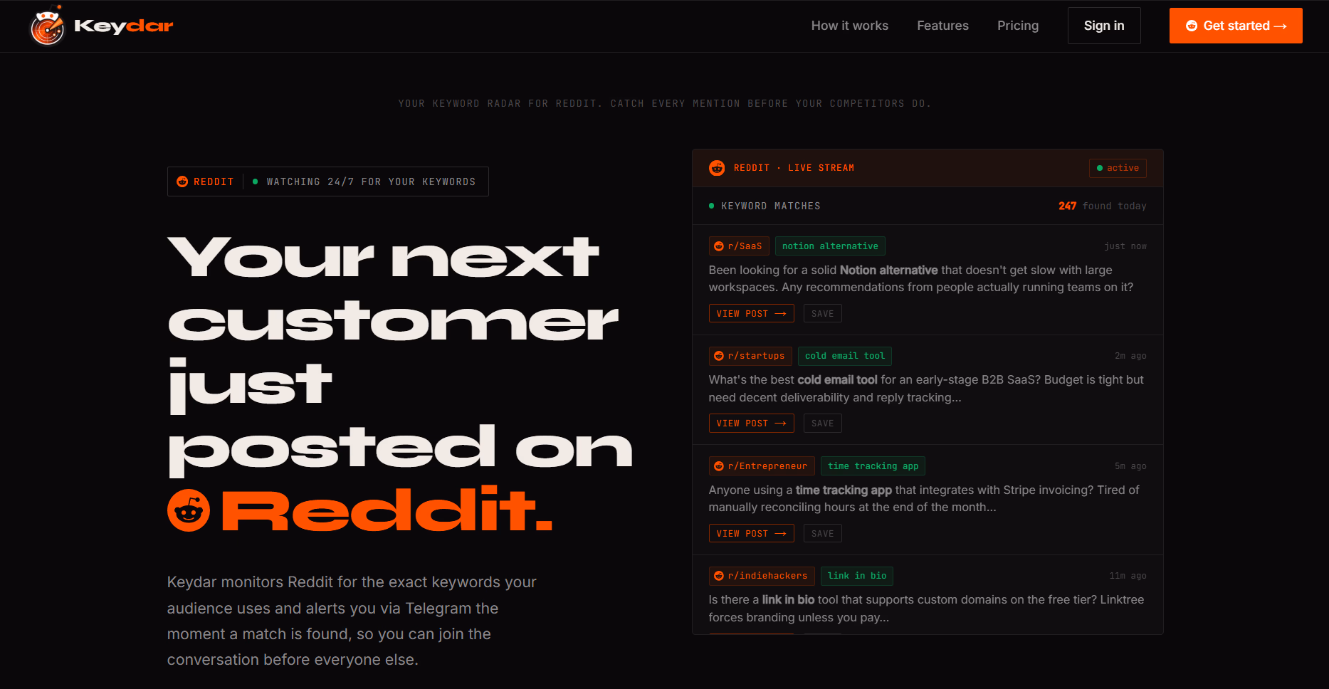 Keydar — Catch Reddit leads before anyone else preview