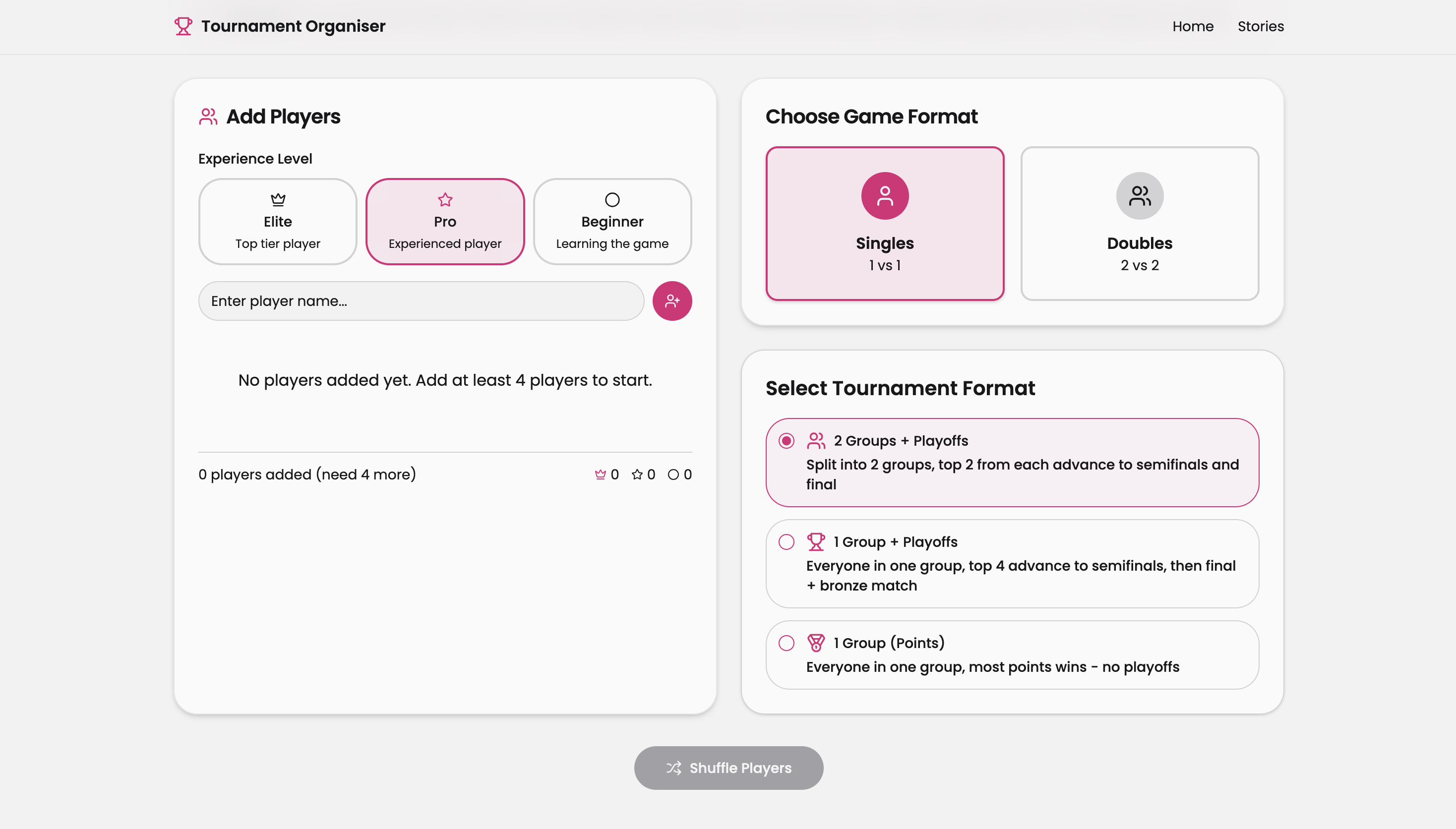 Tournament Organiser App preview